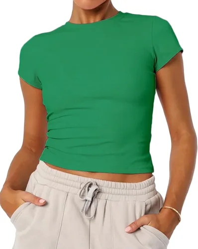 Vista 12 de Camisetas básicas de manga corta con cuello redondo para mujer de verano Y2K, lindas para salir, camisetas estilo bebé