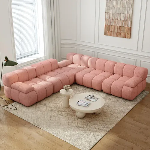 Vista 30 de Settab Sofá modular de nube modular de 118.5 pulgadas con otomana móvil, sofá de pana moderno de 4 asientos, asiento profundo, sofá sin hueso