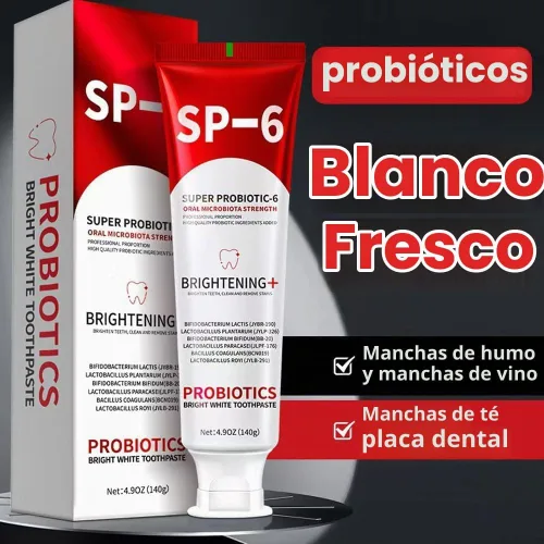Vista 7 de SP-6 Pasta dental blanqueadora probiótica – Fórmula avanzada con 6 probióticos para blanqueamiento dental y salud de las encías, sin flúor, segura