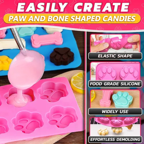 Vista 4 de 2 moldes de silicona para perros congelados, estampado de huesos y patas