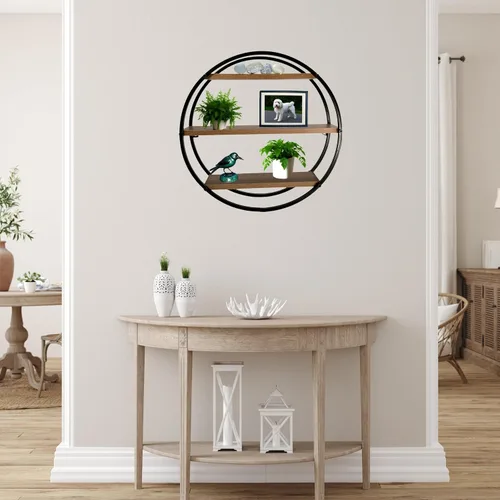 Vista 9 de Admired by Nature, Estantería de almacenamiento colgante de círculo de hierro montado, decoración de pared circular flotante de 3 niveles