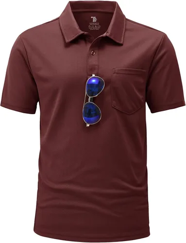 Vista 12 de BGOWATU Polo de golf para hombre, manga corta, cuello para tenis al aire libre Verde militar