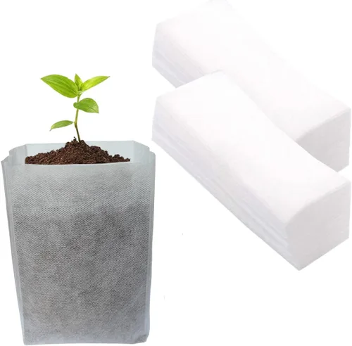 Vista 14 de gardtree Bolsas para vivero de plantas de 7.8" x 8.6" 100 unidades, bolsas de cultivo de plantas biodegradables de tela no tejida, macetas Blanco