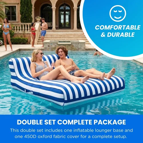 Vista 5 de Tapizado grande doble, 2 personas elegante flotador de piscina reclinable, silla flotante extra grande y respaldo, lago resistente, playa, tubo