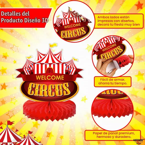 Vista 4 de KatchOn, Centros de mesa de carnaval para mesas, paquete de 9, decoraciones de fiesta temática de circo, decoraciones de mesa de circo, decoración