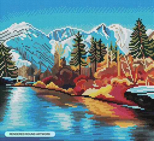Vista 2 de DIAMOND ART CLUB - Juego de pintura con diamantes, lienzo de “Otoño en Leavenworth”, lienzo redondo 5D para principiantes, divertidas manualidades
