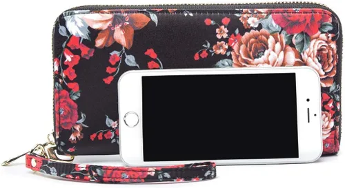 Vista 102 de Cartera de mano para mujer, estilo bohemio, con RFID, elegante, espaciosa con correa para viajes, capacidad para tarjetas, teléfono, dinero
