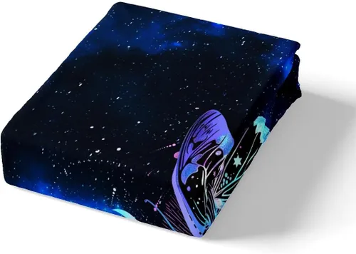 Vista 4 de Sábana bajera ajustable de mariposa, tamaño individual, estrellas estrelladas, galaxia azul, nebulosa, universo de nebulosa, suave, lujoso, juego