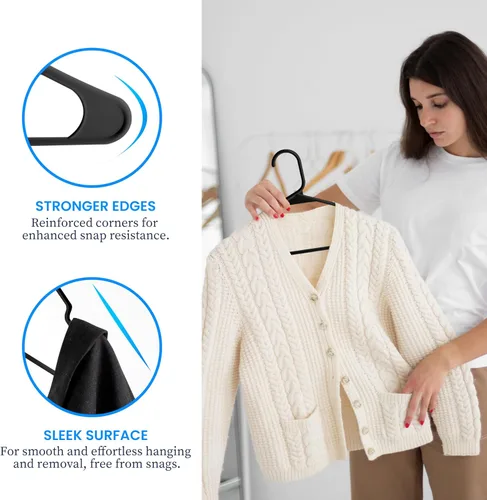 Vista 9 de HealSmart Perchas de plástico, paquete de 30 perchas de ropa que ahorran espacio, perchas duraderas y ligeras para abrigos, vestidos, camisas, Negro