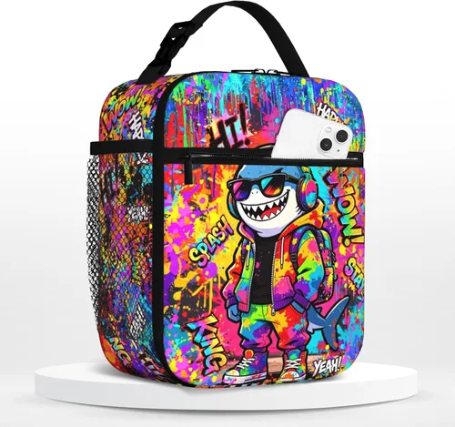 Vista 8 de Lonchera de béisbol para niños, con aislamiento, con diseño de calavera y béisbol, lonchera para niños, escuela, trabajo, oficina, viajes, picnic