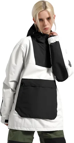 Vista 4 de GSOU SNOW - Chaqueta de esquí para mujer, abrigo de nieve, impermeable, cortavientos, chaqueta de snowboard, aislada, cálida, para invierno