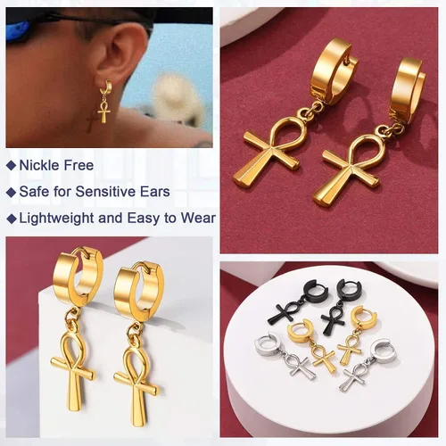 Vista 4 de FaithHeart Womens Gold Hoop Earrings Stainless Steel Huggie Hoop Earrings for Women Lightweight Drop Dangle Earrings with Gift Box