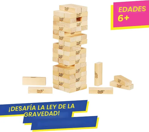 Vista 2 de Hasbro Gaming Jenga Game El juego original de bloques de madera con bloques de madera auténtica Torre apilable A partir de 6 años 1 o más