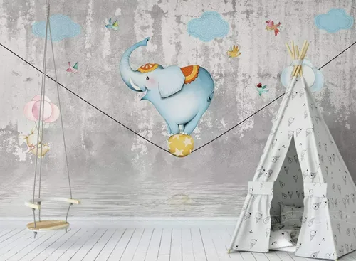 Vista 5 de Murwall Kids Wallpaper Slackline Elephant Wall Mural Cartoon Animals Wall Art Childroom Wall Decor Girls Boys Bedroom Baby Room