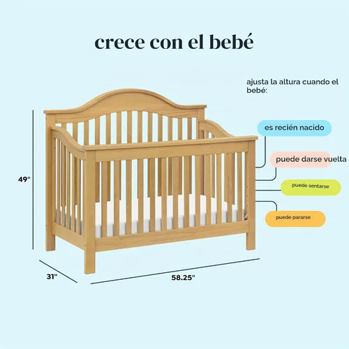 Vista 5 de DaVinci Jayden - Cuna convertible 4 en 1, certificado GREENGUARD, color miel