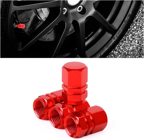 Vista 30 de Osilly Tapones de válvula de vástago de neumático de automóvil, 4 piezas de cubiertas de vástago de válvula de aleación de aluminio, resistentes a