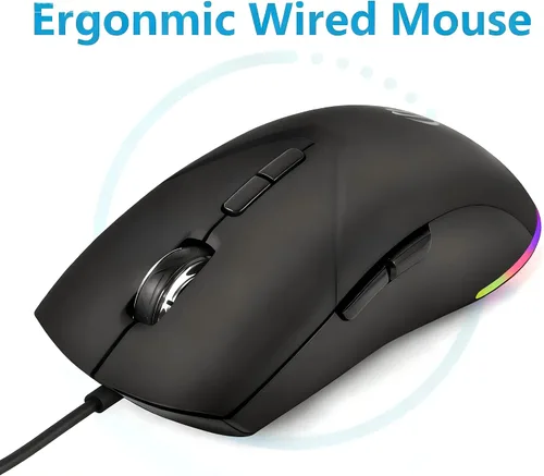 Vista 6 de Ratón con cable, ratón USB para computadora de 1600 DPI, mouse óptico móvil de diseño ergonómico con cable para computadora portátil, PC
