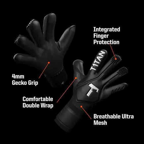Vista 6 de T1TAN Guantes de portero profesional leyenda, protección de dedos, talla 6-11, guante de portero para adultos y jóvenes, fútbol