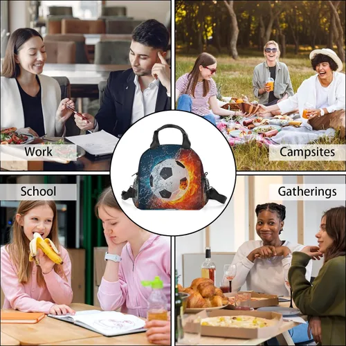 Vista 8 de Bolsa de almuerzo de fútbol con aislamiento, bolsa de comida de gran capacidad para niños, mujeres y hombres, bolsa enfriadora, impermeable, correa