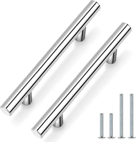 Vista 8 de Probrico Paquete de 5 manijas de gabinete de cocina cromadas pulidas para puerta de gabinete de 2-1/2 pulgadas, tiradores redondos de barra en T