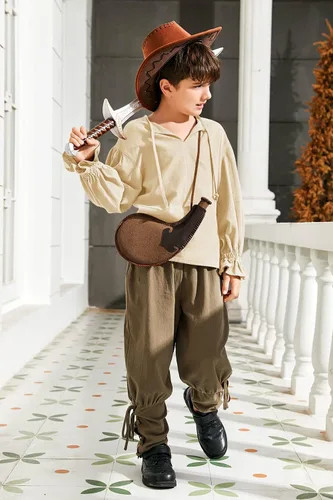 Vista 4 de Bbalizko Camisa de disfraz de pirata medieval para niños, renacentista, medieval, con volantes, manga larga, para Halloween, jacobita escocesa