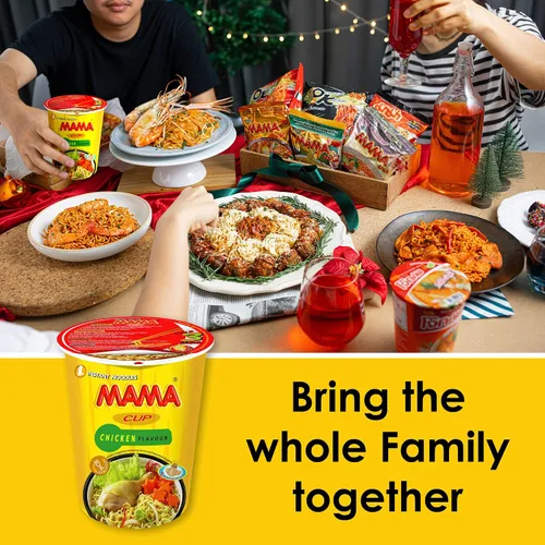 Vista 6 de MAMA Noodles Chicken Instant Cup of Noodles with Delicious Thai Flavors, Hot And Spicy Noodles with Chicken Soup Base, No Trans Fat with Fewer