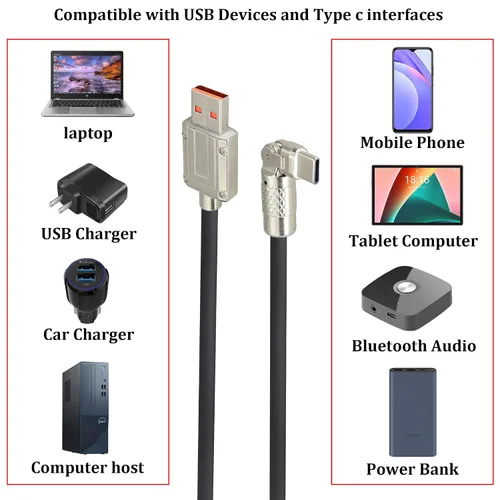 Vista 6 de Cable USB C tipo C, cable de silicona de carga rápida tipo C, macho a USB A macho, con rotación de 180°, carga rápida Ca-ble compatible con Sam-Sung