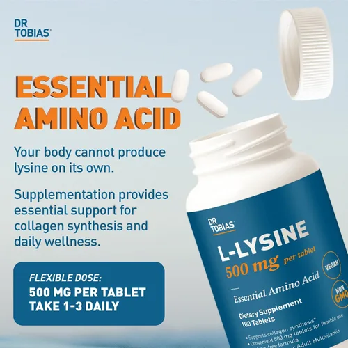 Vista 3 de Dr. Tobias L‑Lysine - Tabletas de 500 mg + curcumina de cúrcuma de 1500 mg con BioPerine (120 cápsulas veganas) – Apoyo de aminoácidos esenciales