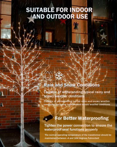Vista 6 de Tybeeu Árbol de abedul iluminado de 3 pies con 64 luces LED blancas cálidas para decoración de vacaciones, diseño realista, certificado UL