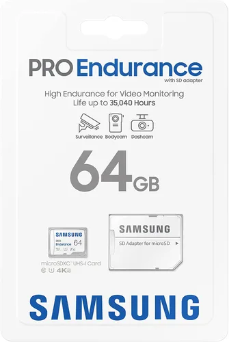 Vista 8 de Samsung PRO Endurance 64GB microSDXC UHS-I U1 100MB/s Tarjeta de memoria de monitoreo de video con adaptador (MB-MJ64KA)