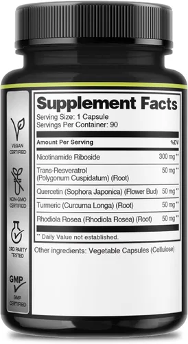 Vista 8 de WELBUDA Suplemento de ribósido de nicotinamida 5 en 1+ con resveratrol, quercetina, cúrcuma, Rhodiola Rosea - 90 unidades durante 90 días