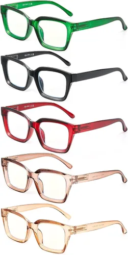 Vista 8 de JOLISU - Paquete de 5 lentes de lectura para mujeres, lentes de computadora con bloqueo de luz azul, bisagra de resorte Varios