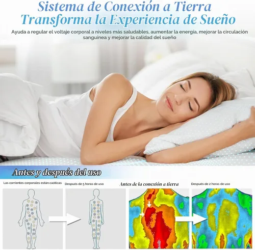Vista 5 de Grounding Sheet Tamaño Queen - 95% Algodón Orgánico + 5% Fibra de Plata Pura, Ropa de Cama Conectada a la Tierra (60"x 80"x 13" Gris) Ajustable