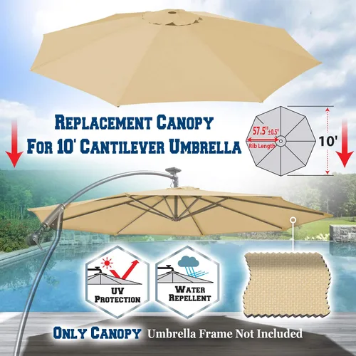 Vista 2 de BenefitUSA Cubierta de toldo de repuesto para sombrilla de patio voladizo de 10 pies (beige)