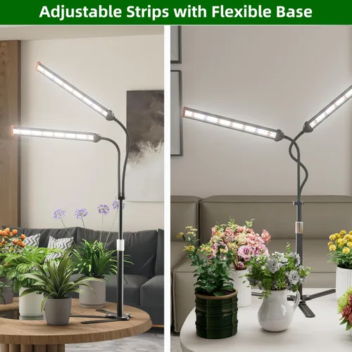 Vista 6 de Lámpara para cultivo de plantas con soporte ajustable de 15 a 47 pulgadas, lámpara de cultivo de plantas de tres cabezales con bombillas LED rojas
