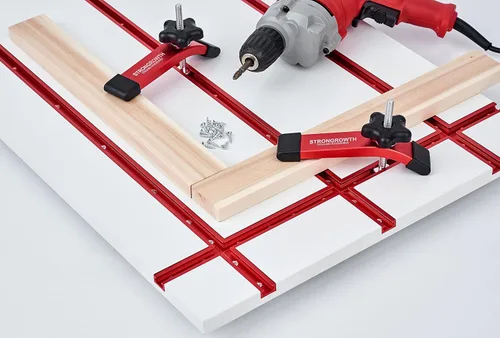 Vista 6 de Kit de intersección de riel en T de 3 pulgadas con tornillos para madera - Perfil universal de riel en T de doble corte con orificios de montaje
