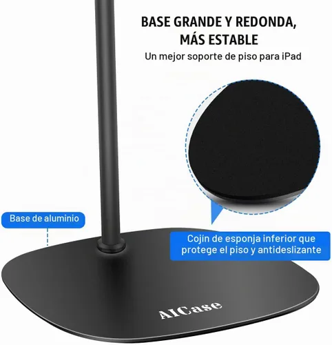 Vista 5 de AICase Aluminio ajustable en altura ajustable (35.8 in - 53.9 in) y base estable de 4.9 lbs con cuello de cisne compatible con iPad/Tablet de 4,6 a
