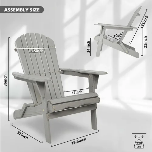 Vista 2 de Wood Lounge Patio Chair for Garden Outdoor Wooden Folding Embossed Adirondack Chair Set of 2 Solid Cedar Wood Lounge Patio Chair with Wood Grain