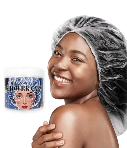 Vista 7 de 10 gorros de ducha desechables grandes para trenzas largas para mujer, talla XL, gorro de ducha de plástico desechable de gran tamaño para rastas
