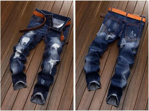 Vista 3 de WEEN CHARM - Jeans para hombre estilo recto ajustado y desgastados