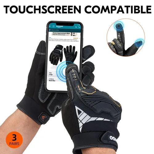 Vista 6 de Vgo... Guantes de trabajo para hombre, resistentes y antiimpactos, guantes de seguridad antivibraciones para conductores de aparejadores