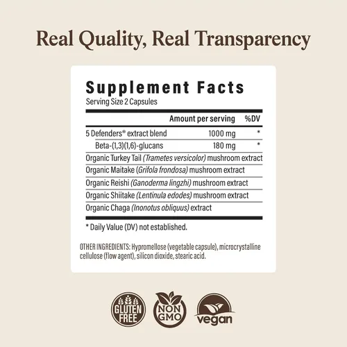 Vista 8 de Real Mushrooms 5 Defenders Complejo de hongos – Mezcla orgánica de hongos adaptogénicos con chaga, reishi, cola de pavo, maitake y shiitake
