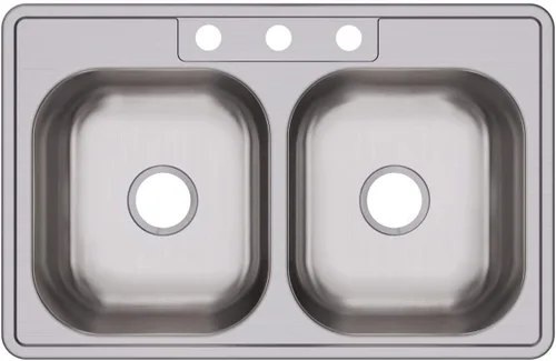 Vista 8 de Dayton D233221 Equal - Fregadero de acero inoxidable con doble tazón, 33 x 22 x 6.5 pulgadas