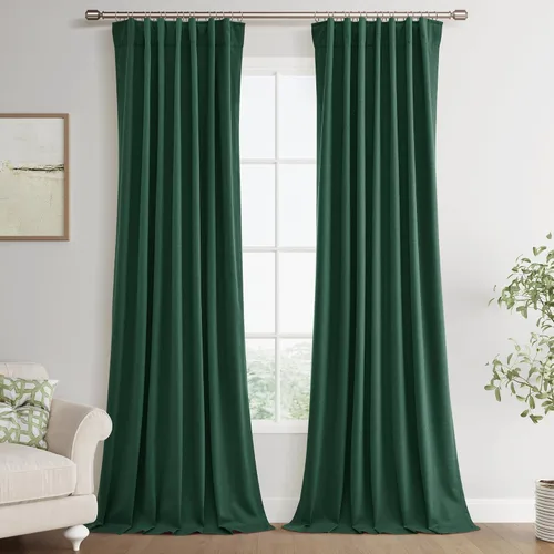 Vista 48 de Joywell - 2 cortinas de lino 100% opacas, con bolsillo para cortinero, trabilla trasera, cinta para ganchos y anillas con clip, con aislamiento