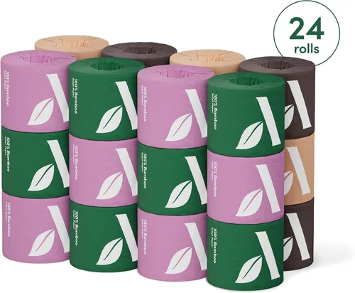 Vista 6 de Amazon Aware Papel higiénico 100% bambú de 3 capas, sin perfume, 24 rollos, certificado FSC, 350 hojas, 8400 unidades, paquete de 24, sin plástico