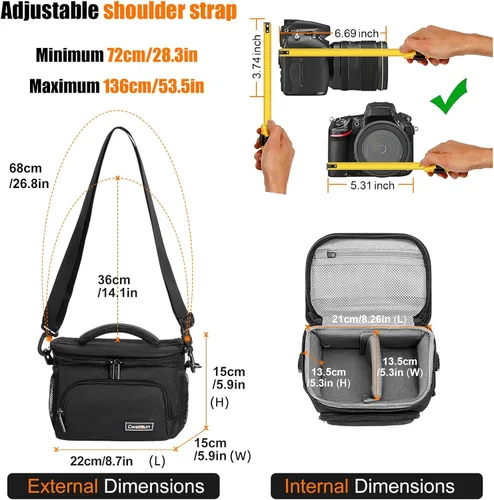 Vista 6 de Cwatcun Bolso bandolera para cámara pequeña, bolsa bandolera para cámara, impermeable, para fotografía de viaje, para Canon, Nikon, Sony, Fuji