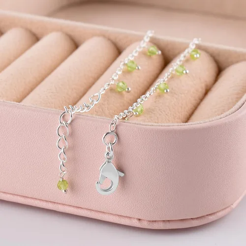Vista 27 de Yanara Tobilleras de piedras preciosas para mujer, piedra natal natural, chapada en plata, joyería hecha a mano en 8.5 + 1.5 pulgadas, cristales
