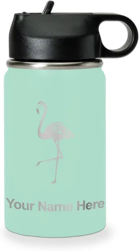 Vista 60 de LaserGram Botella de agua personalizada, flamenco, acero inoxidable de doble pared aislada al vacío con popote superior, regalo grabado