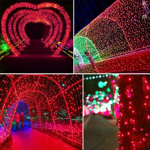 Vista 2 de Guirnalda de 200 luces LED de Navidad con control remoto, 8 modos de luces parpadeantes USB impermeables para patio, hogar, jardín, decoración