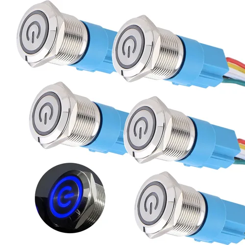 Vista 10 de 5 piezas de interruptor de botón de presión de cierre de metal de 16 mm impermeable, carcasa plateada, 12V-24V, 1NO 1NC, encendido/apagado